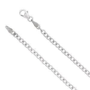 14k White Gold 3.25mm Solid Oval Cable Chain Necklace, 18 Inch